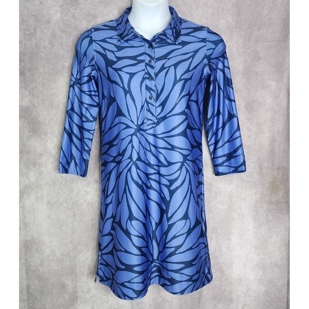 Vineyard Vines Sankaty Margo Shirtdress in Deep Bay Blue UPF 3/4‎ Sleeve Dress M